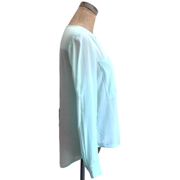 Anthropologie Blouse Maeve Clara Mint Green Long Sleeve Button Front Size 0 Chic - Picture 5 of 13